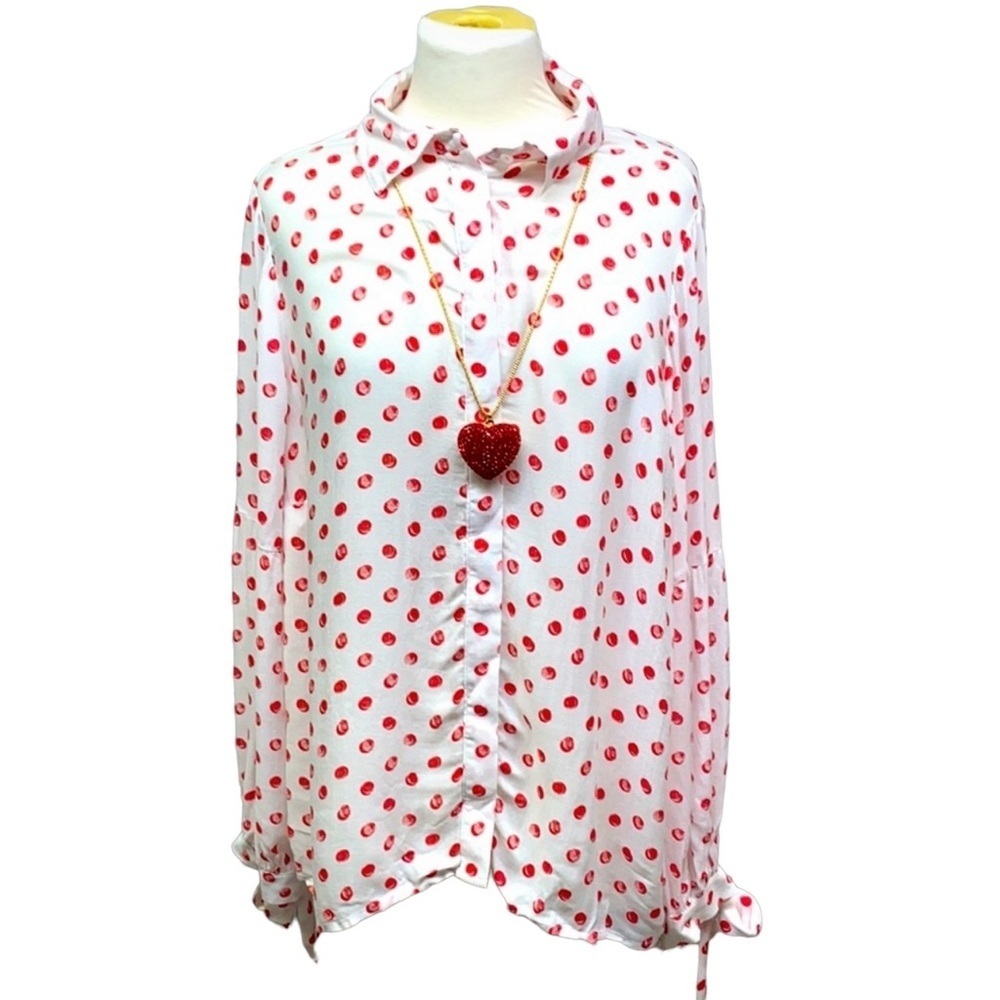 Crown & Ivy Curvy White With Red Polkadots Blouse